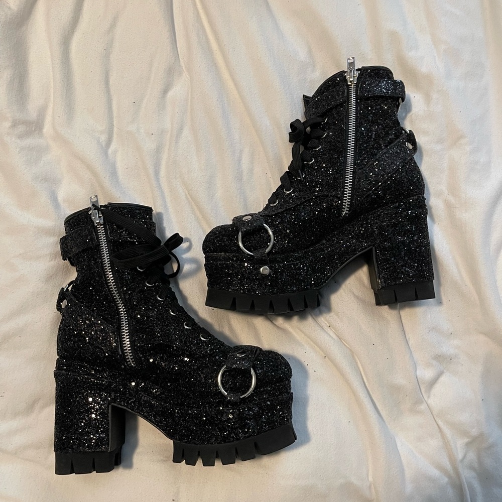 Club exx black glitter platform boots